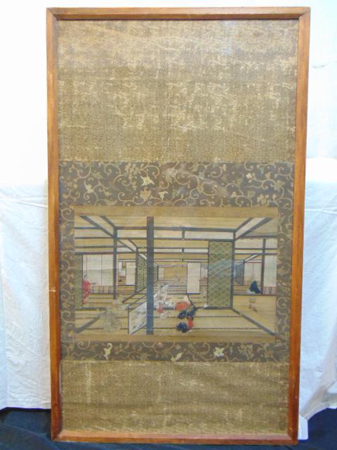 Japanese painting, various figures in interior, yard (1 of 6)