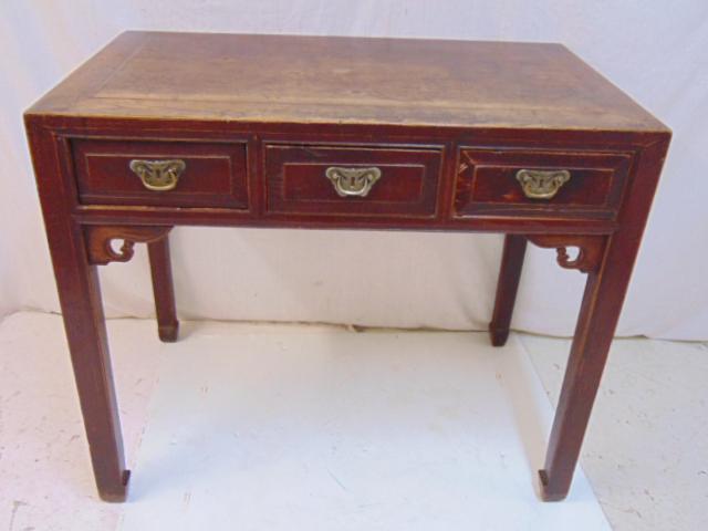 Chinese triple drawer writing table, top is 38.5" by: Chinese triple drawer writing table, top is 38.5" by 22.25", height is 33"