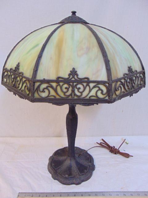 Slag glass table lamp, green shade, 23.75" tall, glass (1 of 4)