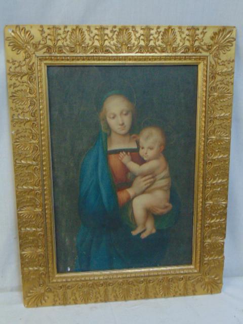 Painting, Madonna & Child. Sight 18" x 13"; Framed & (1 of 10)
