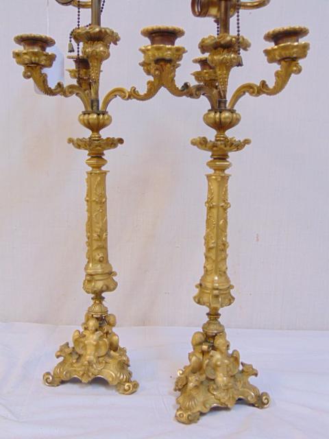 Pair gilt bronze candelabra table lamps, decorative (1 of 9)