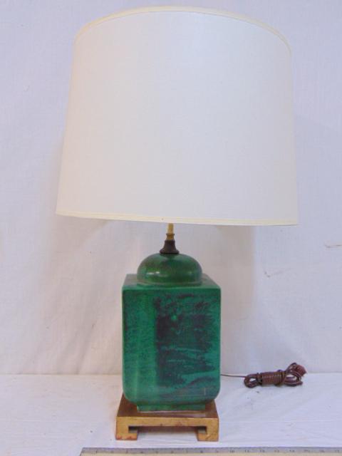 James Mont style table lamp, green base, with shade, (1 of 4)