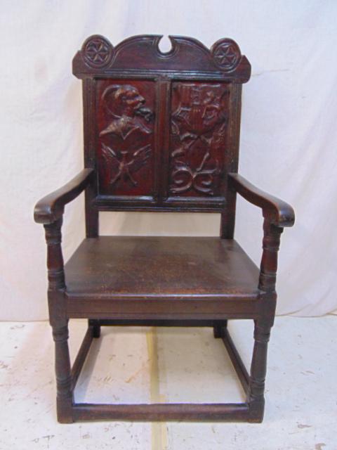 Carved English oak 17th Century armchair with later (1 of 8)