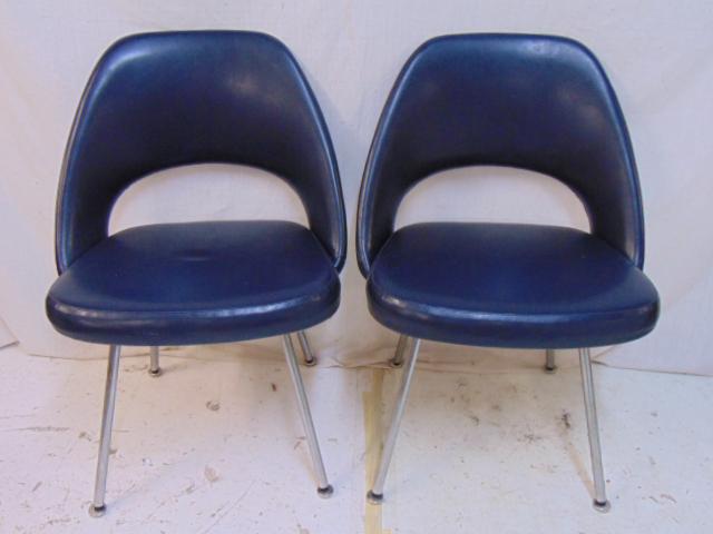 Pair Knoll chairs, dark blue vinyl on chrome legs (1 of 4)