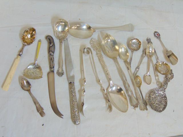 Lot misc sterling flatware, various spoons, forks, (1 of 5)