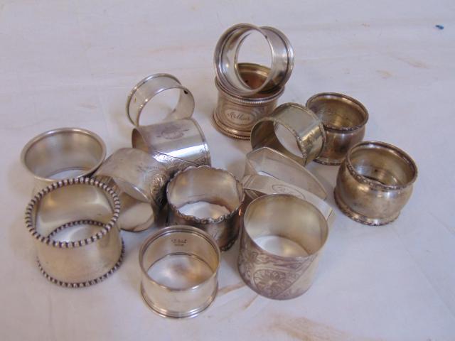 Lot sterling silver napkin rings, 15 count, 12 troy (1 of 2)