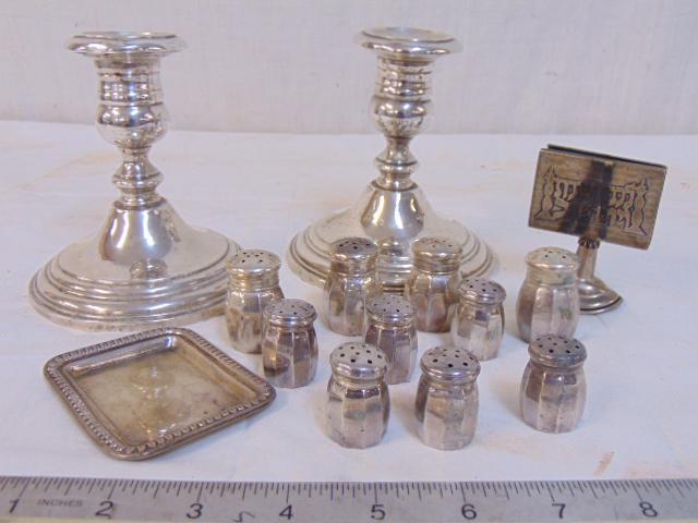 Sterling silver lot, salts, pair weighted candle (1 of 3)