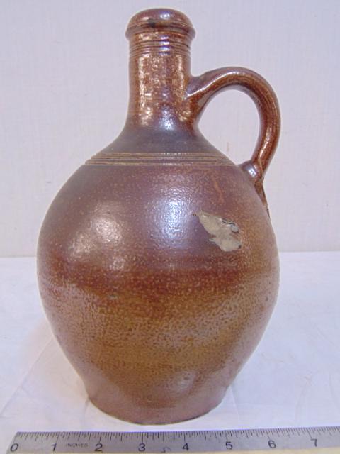 English Tiger ware flagon, brown stoneware, small chip (1 of 7)