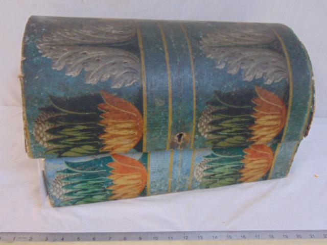 Domed wallpaper box, floral decorated, box is 19.5" by (1 of 5)