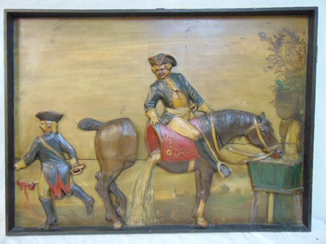 19th century carved wood relief, Baron von Munchausen, (1 of 6)