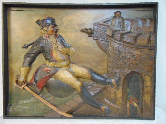 19th century carved wood relief, Baron von Munchausen, (1 of 7)