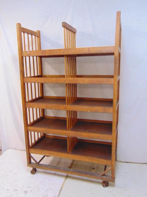 Vintage shoe rack on casters, 5 shelves, rack is 38" by (1 of 4)