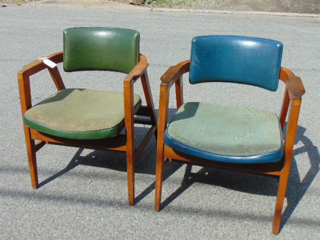 Pair Gunlocke chairs, 1965, in green & blue. Mid (1 of 5)