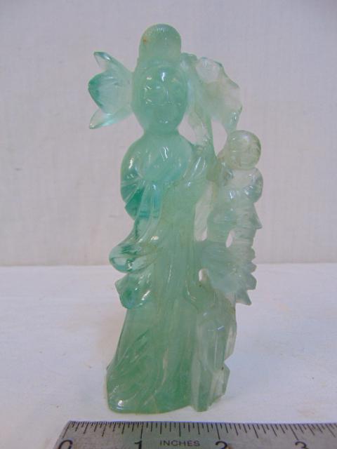 Fluorite carved Asian figure,woman & child, height is 5 (1 of 4)