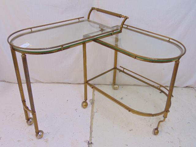 Brass tea cart, glass shelves, 2 section unit, inner (1 of 5)