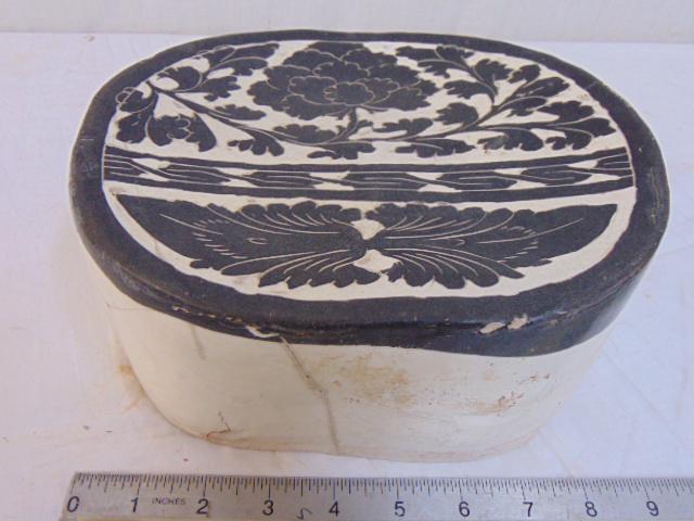 Early Chinese ceramic pillow, in white with black (1 of 6)