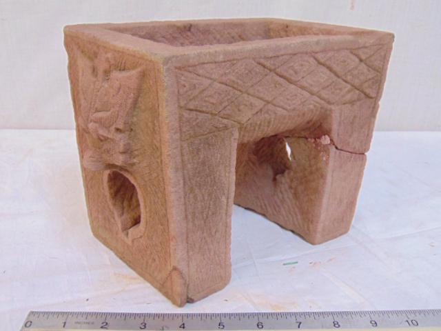 Early carved Asian stone basin, mortar like vessel, (1 of 7)