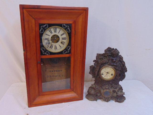 2 clocks, OG clock & metal front mantle clock with (1 of 5)