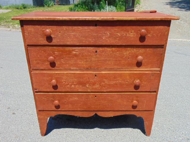 Country chest, pine, in red paint, some repairs, chest (1 of 4)