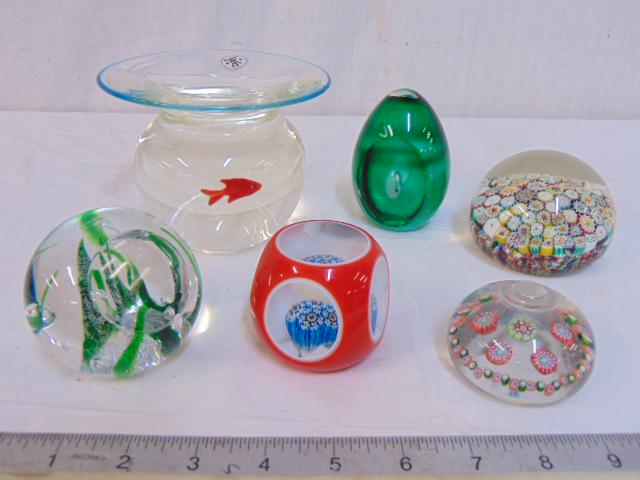 6 Assorted Paperweights Including Vintage Millefiori, (1 of 6)