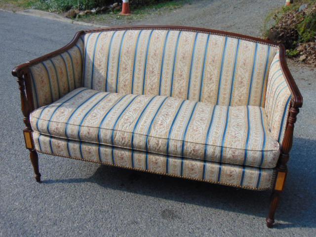 Sheraton Style Carved and Inlaid Mahogany Settee, (1 of 7)