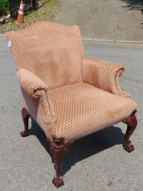 George III Style Carved Mahogany Upholstered Armchair: George III Style Carved Mahogany Upholstered Armchair