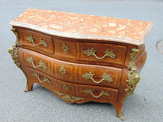 Italian bronze mounted marble top chest, bombe style, (1 of 8)