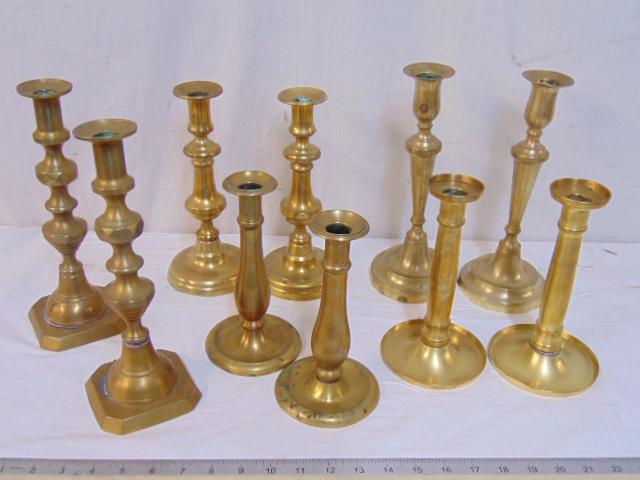 (5) Pair Assorted Brass Candlesticks, 19th century. (1 of 8)