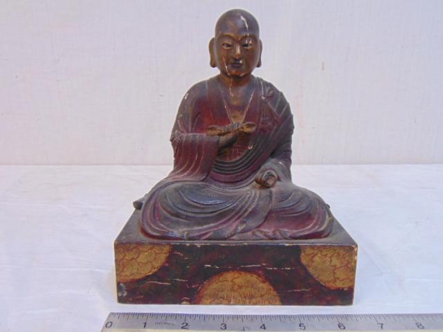 Japanese Lacquered Carved & Wooden Seated Figure of (1 of 5)