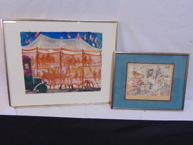 2 paintings, Circus scenes, watercolors, Circus (1 of 7)