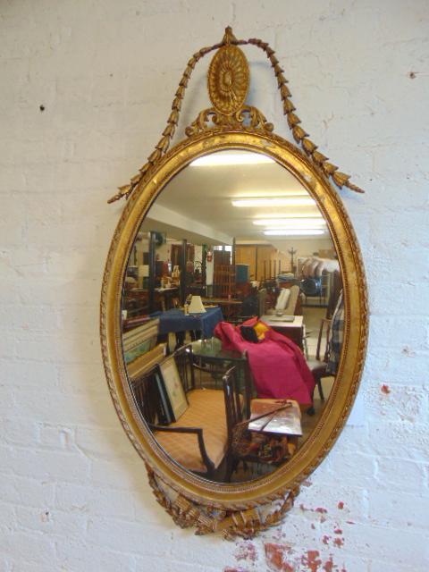 French Style Gilt Wood Oval Wall Mirror, 19th century. (1 of 5)