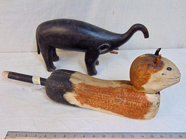 2 folk art carvings, Hand Painted Cat with Broom Stick (1 of 6)