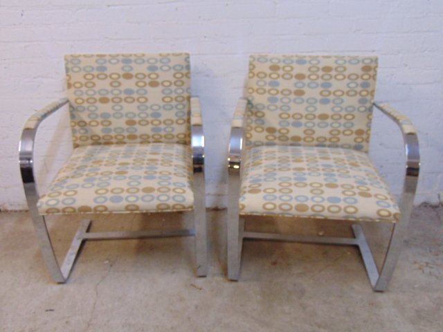 Pair Brno chairs, MCM, steel chrome & upholstered (1 of 6)