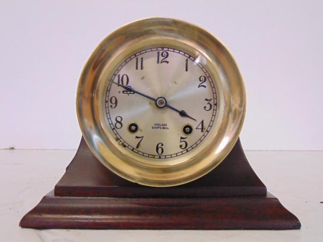 Chelsea, Brass Ships Bell Clock, Mahogany Base Display, (1 of 6)
