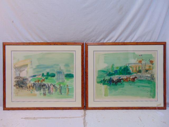 Pair Raoul Dufy signed prints, horse track, equestrian (1 of 9)