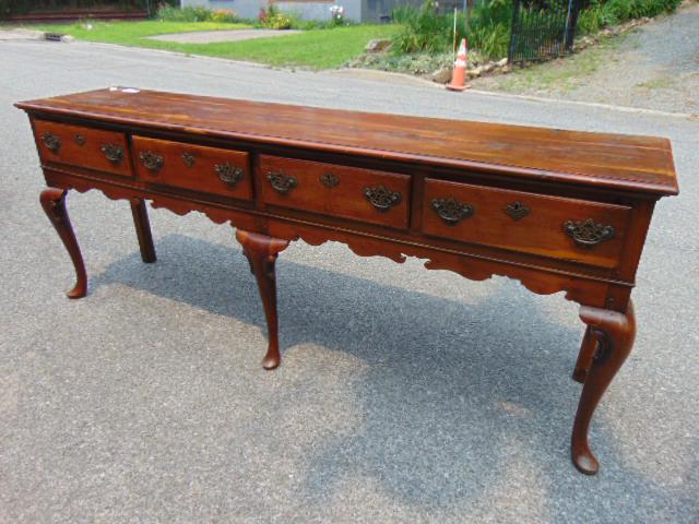 Yew wood server, 4 drawers, brass hardware, mid 19th C. (1 of 7)
