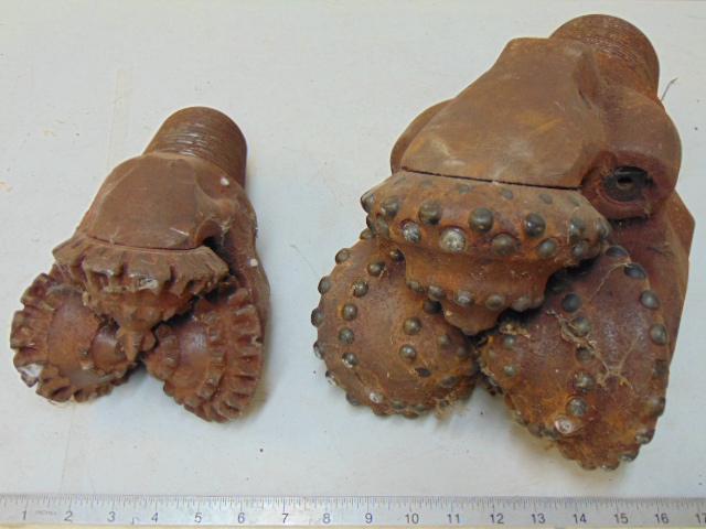 two large coal drill bits, each with 3 cutting wheels, (1 of 8)