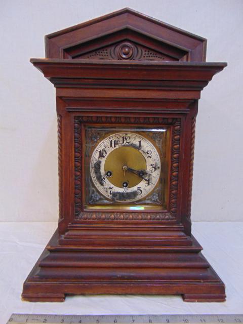 Junghans mantle clock, wood case, brass works, paint of (1 of 5)