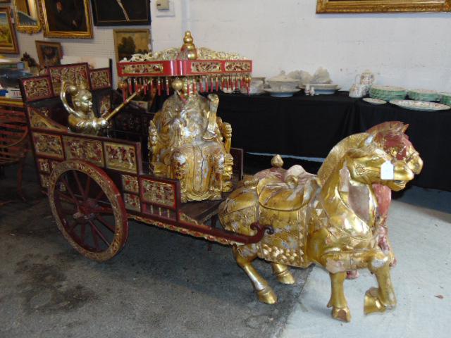 Elaborate Chinese cart with figures, carved & gilt (1 of 13)