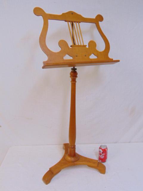 Music stand, bird's eye maple & brass, lyre back,: Music stand, bird's eye maple & brass, lyre back, adjustable, height is 41" (as shown)