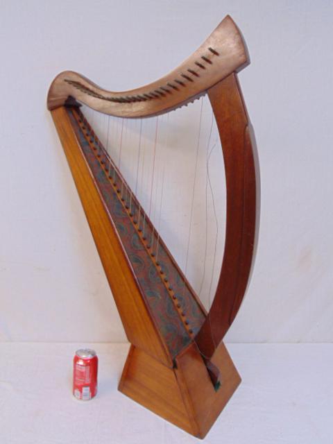 Paint decorated Irish harp, diminutive size, on stand, (1 of 6)