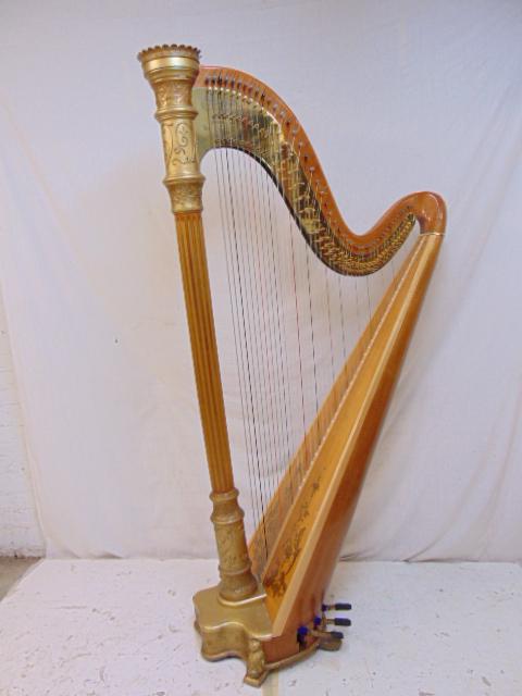 Lyon & Healy tiger maple harp, gilt & paint decorated. (1 of 19)