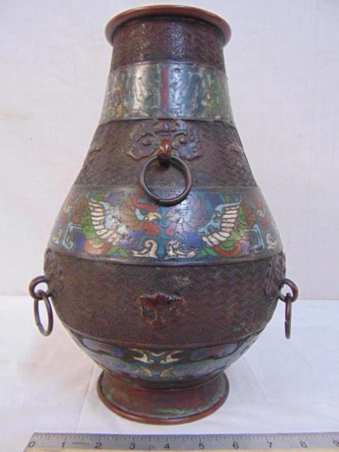 Chinese Champleve urn, decorated with winged creatures, (1 of 6)