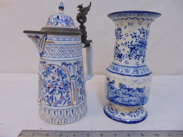 Delft, blue & white porcelain vase & stein, Delft vase (1 of 8)