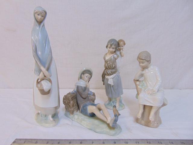 4 Lladro figurines, Spanish porcelain, includes lady (1 of 6)