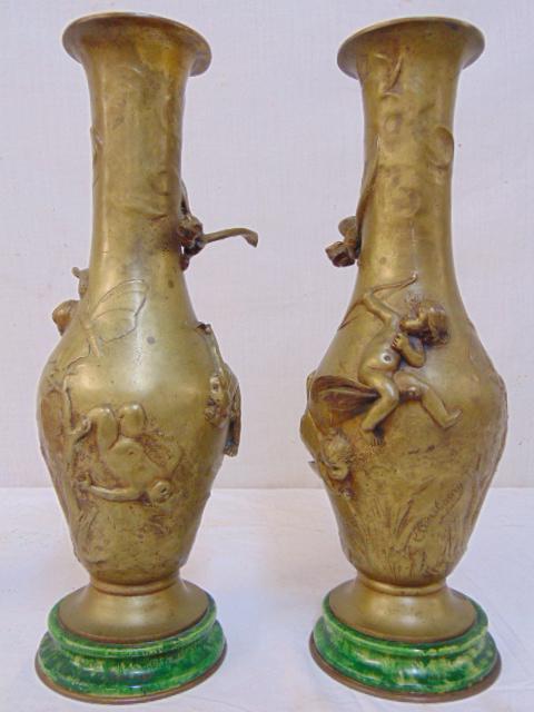 Pair bronze vases, Louis Coustaury, decorated with (1 of 7)