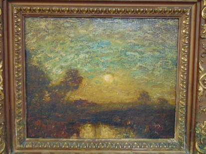 Painting, George Henry Bogert, Impressionistic: Painting, George Henry Bogert, Impressionistic landscape at dusk, oil on canvas, signed lower right, in gilt frame, canvas is 13.5" by 16.5"