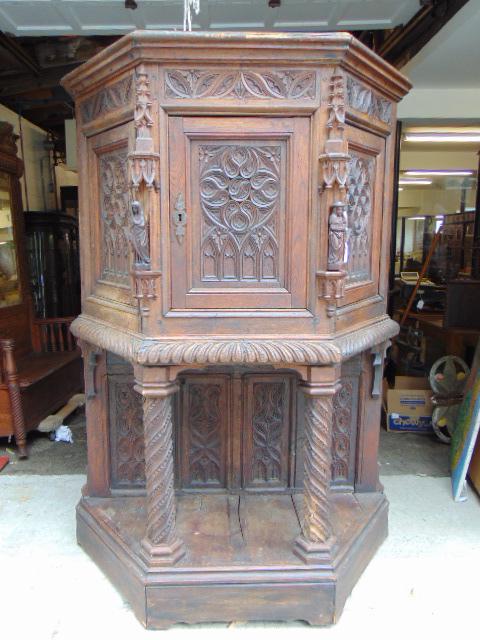 Antique carved Gothic cabinet, 18th century with later (1 of 12)