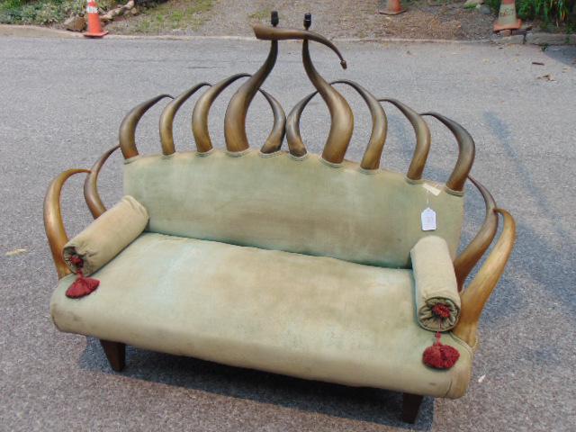 Victorian horn loveseat, upholstered seat, horn back (1 of 5)