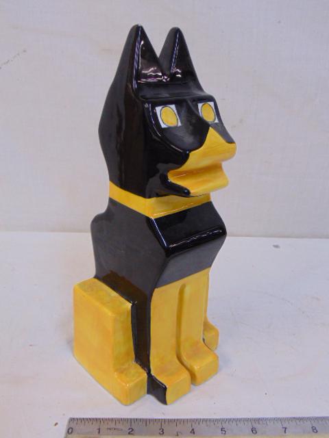 Memphis style dog bank, Italian made in black & yellow,: Memphis style dog bank, Italian made in black & yellow, height is 12.25", has a very small glaze chip on cheek